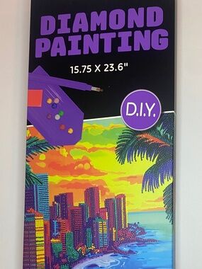 AVEC DIY Neon Diamond Painting Kit Purple City Sunset 15.75 x 23.6 NEW